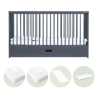 Midi Lit Bébé avec Tiroir & Matelas Aloe Vera | Bleu Grisé