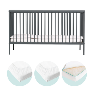 Midi Lit Bébé avec Matelas Respirant | Bleu Grisé