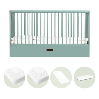 Midi Lit Bébé avec Tiroir & Matelas Aloe Vera | Vert Bleuté