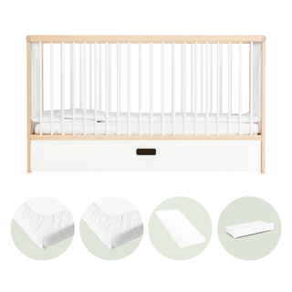 Midi Lit Bébé avec Tiroir & Matelas Aloe Vera | Hêtre Blanc