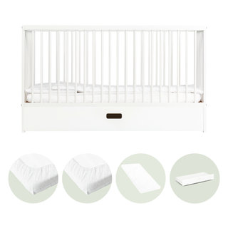 Midi Lit Bébé avec Tiroir & Matelas Aloe Vera | Blanc