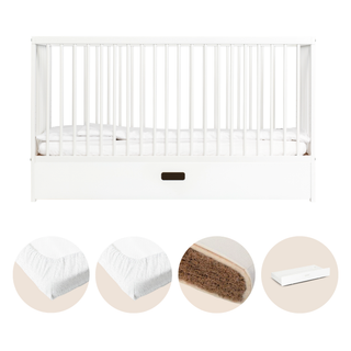Midi Lit Bébé avec Tiroir & Matelas Naturel | Blanc
