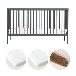 Midi Lit bébé avec Matelas Naturel | Bleu Grisé
