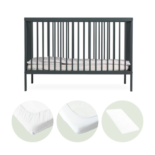 Mini Lit bébé avec Matelas Aloe Vera | Bleu Grisé