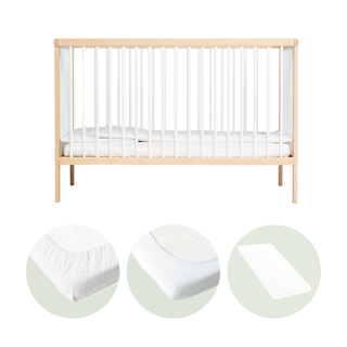 Mini Lit bébé avec Matelas Aloe Vera | Hêtre Blanc