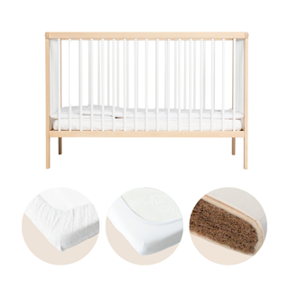 Mini Lit bébé avec Matelas Naturel | Hêtre Blanc