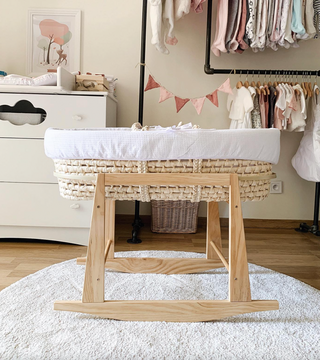 Couffin moïse en osier naturel & Support à bascule (sans capuche) - Mokee