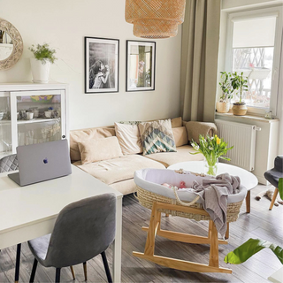 Couffin moïse en osier naturel & Support à bascule (sans capuche) - Mokee