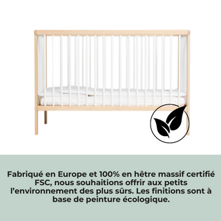 Mini Lit Bébé Évolutif avec matelas aloe vera | Hêtre Blanc