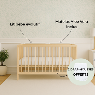 Mini Lit bébé avec Matelas en Mousse Aloe Vera | Hêtre Naturel