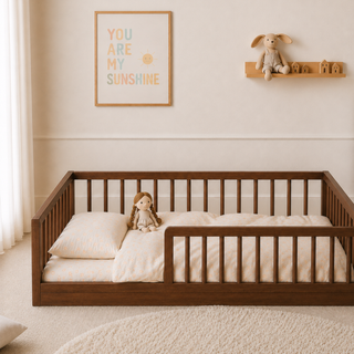 Lit Montessori au sol en Bois Massif | 70 x 140 cm | Noyer