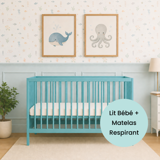 Mini Lit bébé avec Matelas Respirant | Bleu Océan