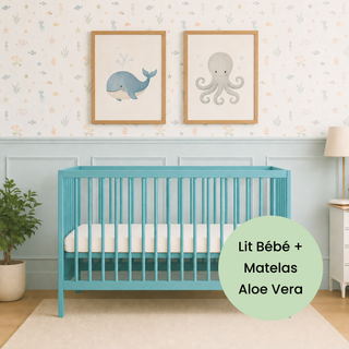Mini Lit bébé avec Matelas Aloe Vera | Bleu Océan