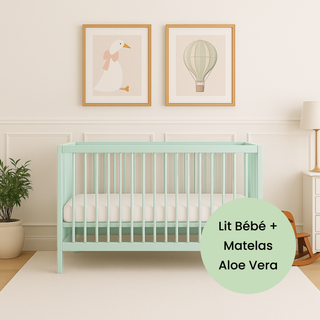 Mini Lit bébé avec Matelas Aloe Vera | Menthe