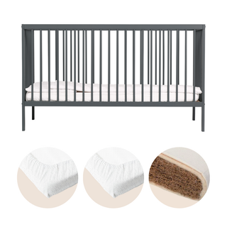 Midi Lit bébé | Pack Premium Naturel 4 en 1 | Bleu Grisé