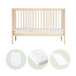 Mini Lit bébé | Pack Essentiel 4 en 1 | Hêtre Naturel