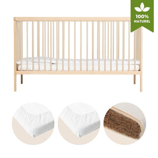 Midi Lit Bébé Évolutif avec matelas naturel |  Hêtre Naturel