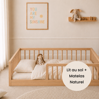 Lit Montessori avec Matelas Naturel (70x140) | Hêtre Naturel