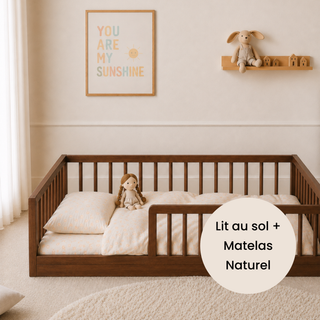 Lit Montessori avec Matelas Naturel (70x140) | Noyer