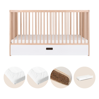 Midi Lit Bébé avec Tiroir & Matelas Naturel | Hêtre Naturel