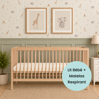 Midi Lit bébé avec Matelas Respirant | Hêtre Naturel - Mokee