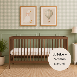 Midi Lit bébé avec Matelas Naturel | Noyer