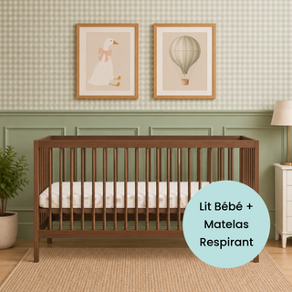 Midi Lit Bébé avec Matelas Respirant | Noyer