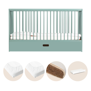Midi Lit Bébé avec Tiroir & Matelas Naturel | Vert Bleuté