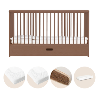 Midi Lit Bébé avec Tiroir & Matelas Naturel | Noyer