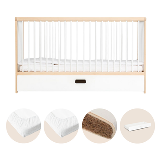 Midi Lit Bébé avec Tiroir & Matelas Naturel | Hêtre Blanc