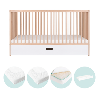Midi Lit Bébé avec Tiroir & Matelas Respirant | Hêtre Naturel