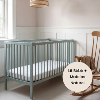 Midi Lit bébé avec Matelas Naturel | Vert Bleuté