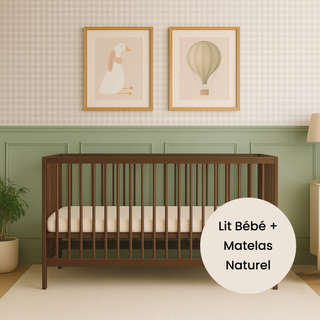 Midi Lit bébé avec Matelas Naturel | Noyer