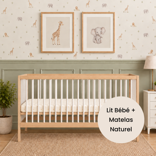 Midi Lit bébé avec Matelas Naturel | Hêtre Blanc