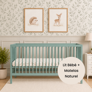 Midi Lit bébé avec Matelas Naturel | Vert Bleuté - Mokee