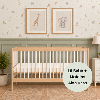 Midi Lit bébé avec Matelas Aloe Vera | Hêtre Blanc