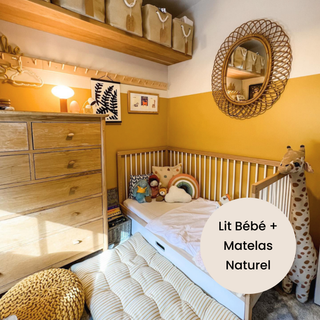 Midi Lit bébé avec Matelas Naturel | Hêtre Blanc
