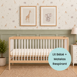 Midi Lit Bébé avec Matelas Respirant | Hêtre Blanc