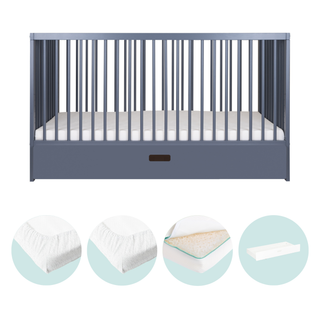 Midi Lit Bébé avec Tiroir & Matelas Respirant | Bleu Grisé