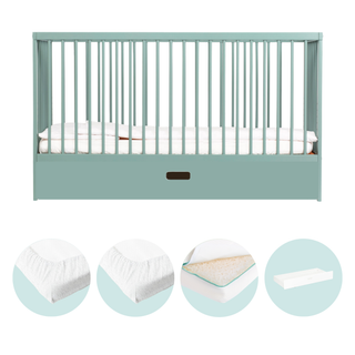 Midi Lit Bébé avec Tiroir & Matelas Respirant | Vert Bleuté