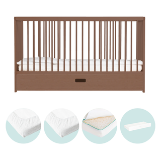 Midi Lit Bébé avec Tiroir & Matelas Respirant | Noyer