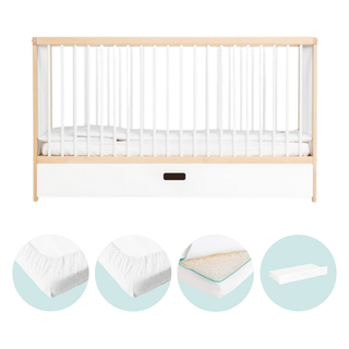 Midi Lit Bébé avec Tiroir & Matelas Respirant | Hêtre Blanc