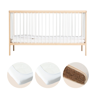 Midi Lit bébé avec Matelas Naturel | Hêtre Blanc