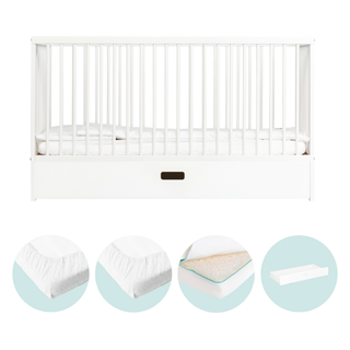 Midi Lit Bébé avec Tiroir & Matelas Respirant | Blanc