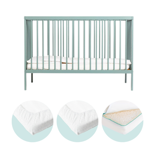 Mini Lit bébé avec Matelas Respirant | Vert Bleuté