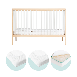 Mini Lit bébé avec Matelas Respirant | Hêtre Blanc