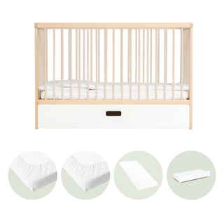 Mini Lit Bébé avec Tiroir & Matelas Aloe Vera | Hêtre Naturel