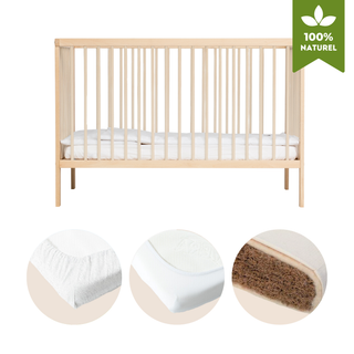 Mini Lit bébé avec Matelas Naturel | Hêtre Naturel