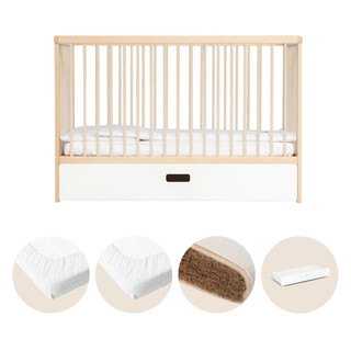 Mini Lit Bébé avec Tiroir & Matelas Naturel | Hêtre Naturel
