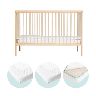 Mini Lit bébé avec Matelas Respirant | Hêtre Naturel
